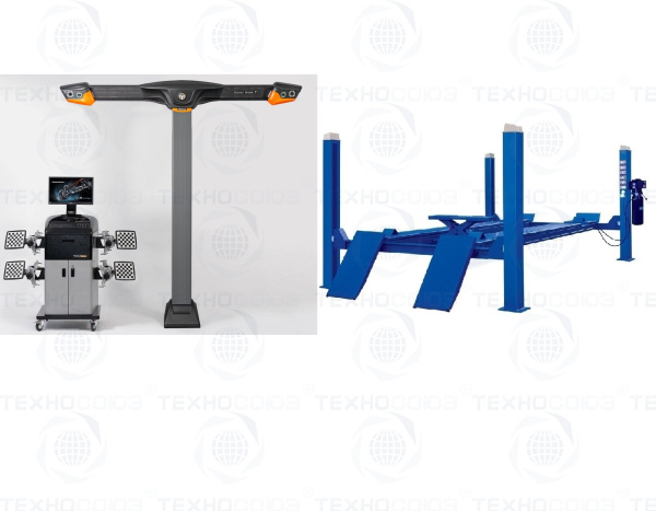 Комплект F4D-4 Подъемник 4-хст. г/п 4т,эл/гидр. с траверсой+T 7204 TAS Стенд сход-развал 3D